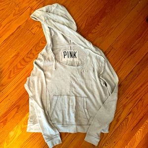Lightweight, marled grey hoodie by PINK VS. Size small.